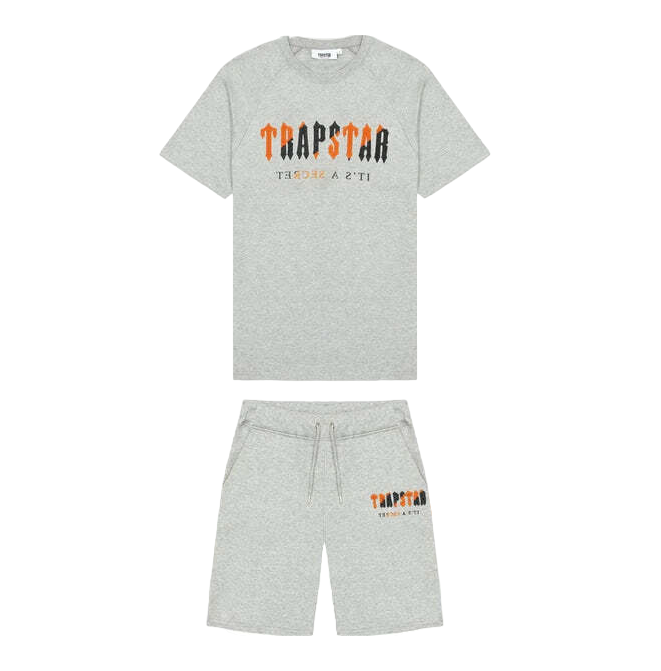 Trapstar Chenille Decoded Short Set - (GREY/ORANGE)