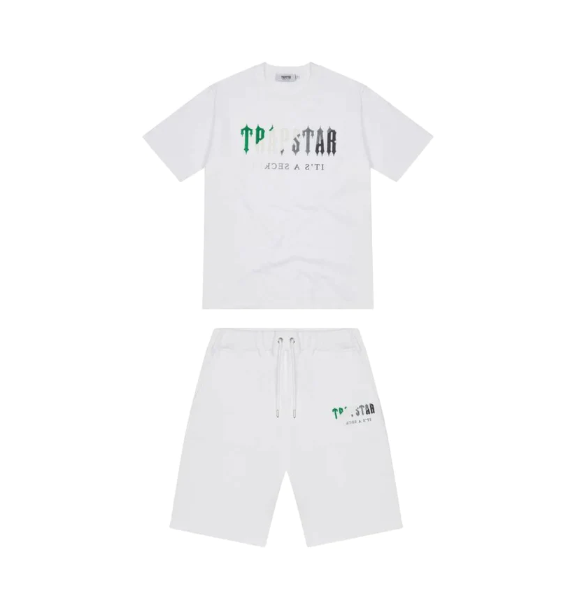 Trapstar Chenille Decoded Short Set - (WHITE/GREEN)