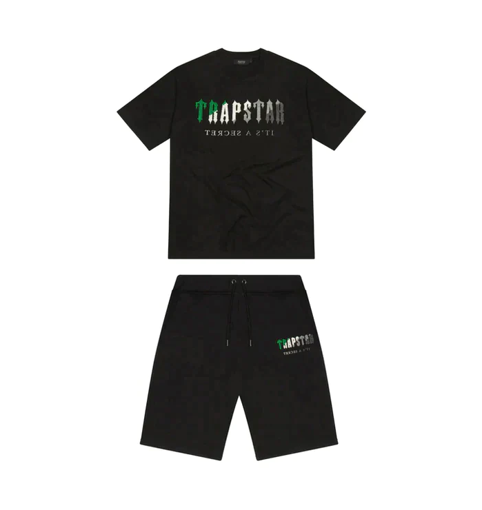 Trapstar Chenille Decoded Short Set - (BLACK/GREEN)