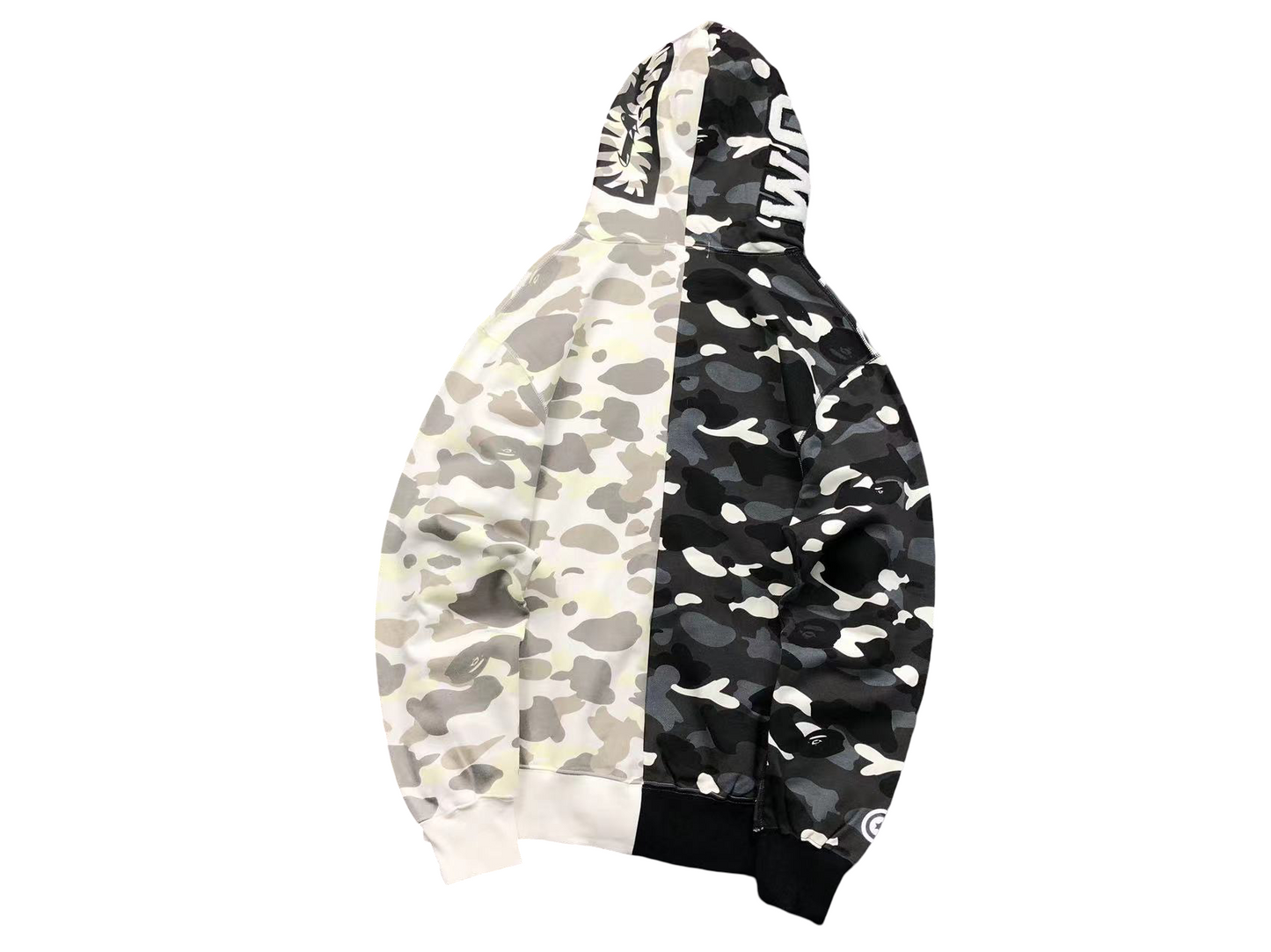 BAPE Split Camo Shark Full Zip Hoodie - (BLACK/WHITE)