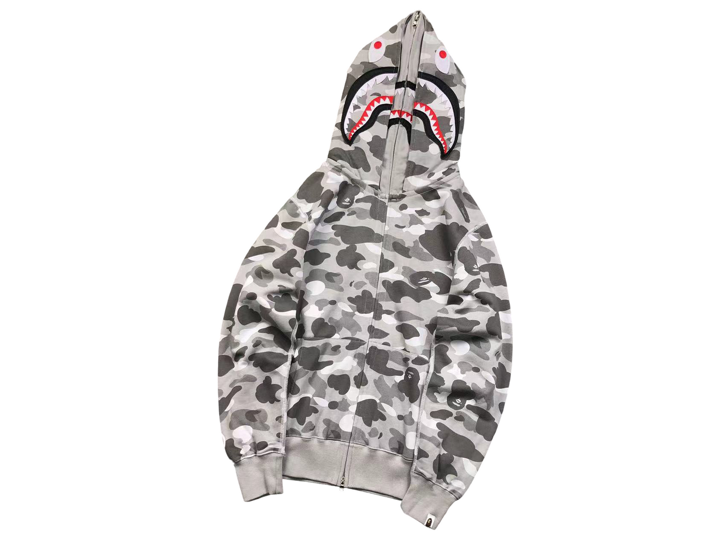 BAPE Camo Shark Wide Full Zip Double Hoodie - (LIGHT GREY)