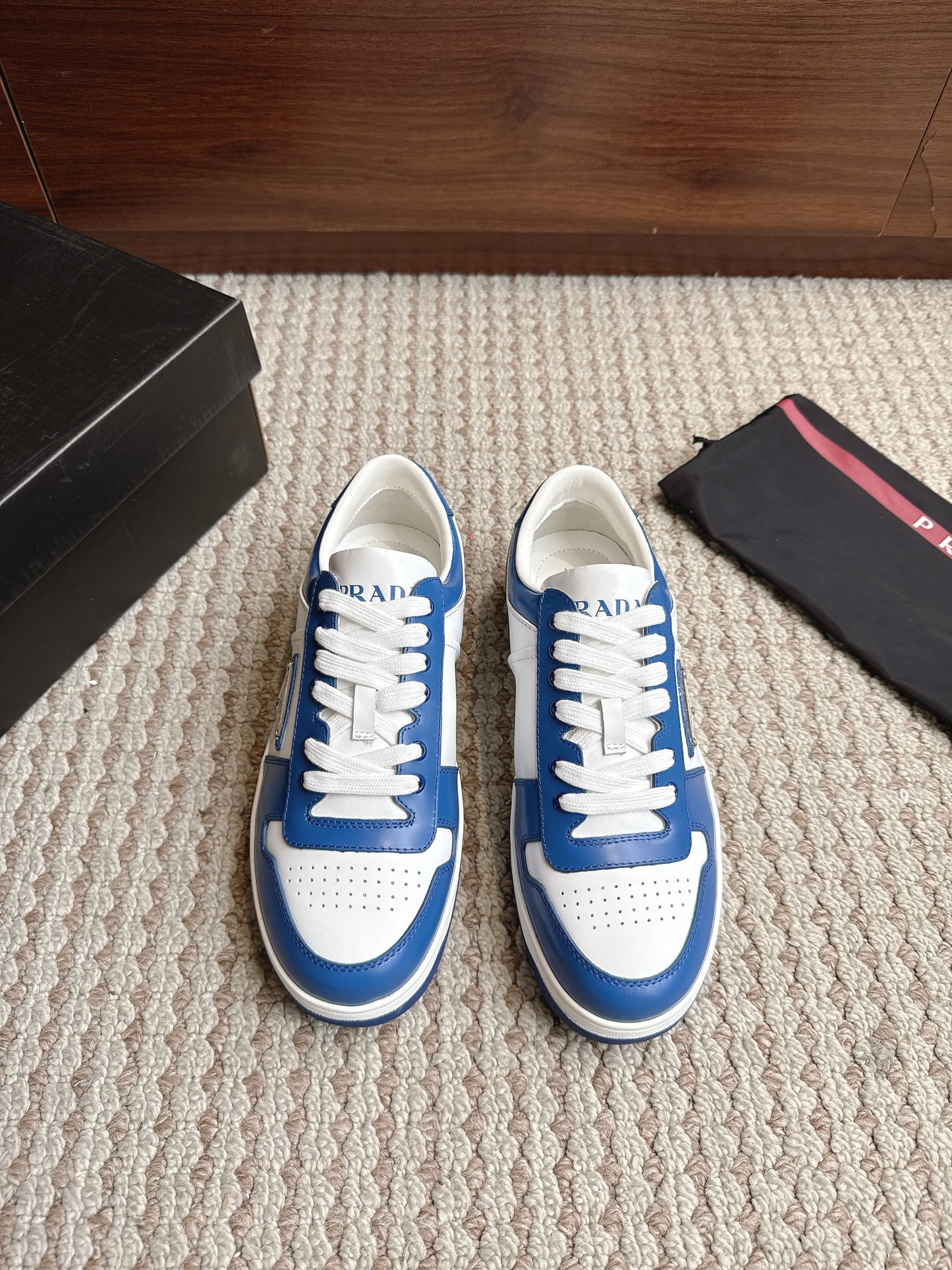 Prada Downtown Leather White Cobalt Blue