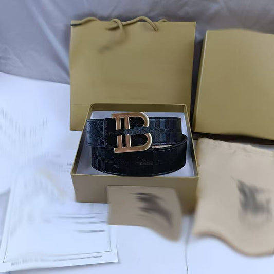 Burberry Pebbled Belt - (BLACK/BRONZE)