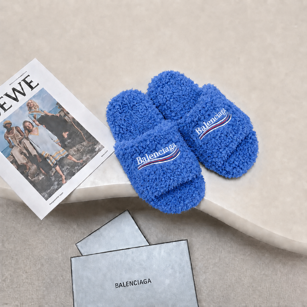 Balenciaga Furry Slide Blue