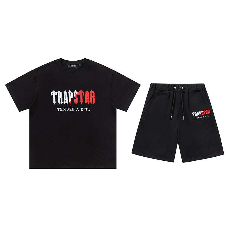 Trapstar Chenille Decoded Short Set - (BLACK/RED)