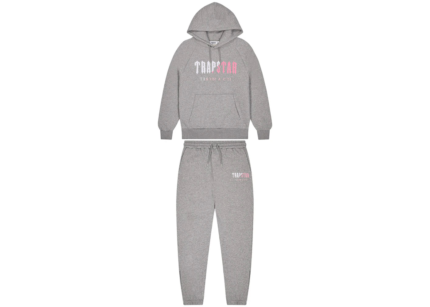 Trapstar Chenille Decoded Hoodie Tracksuit - (GREY/PINK)
