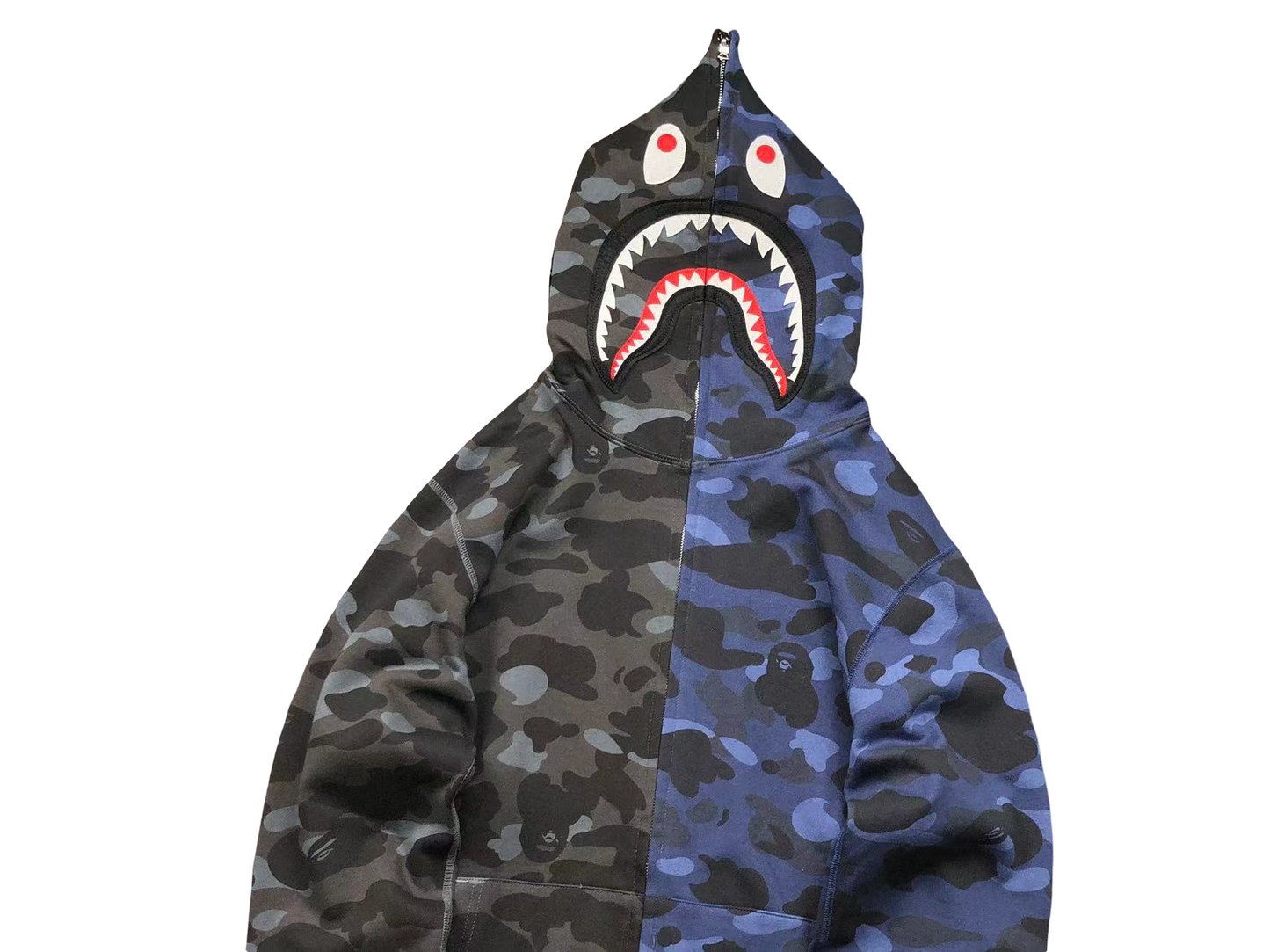 BAPE Split Camo Shark Full Zip Hoodie - (BLACK/NAVY)