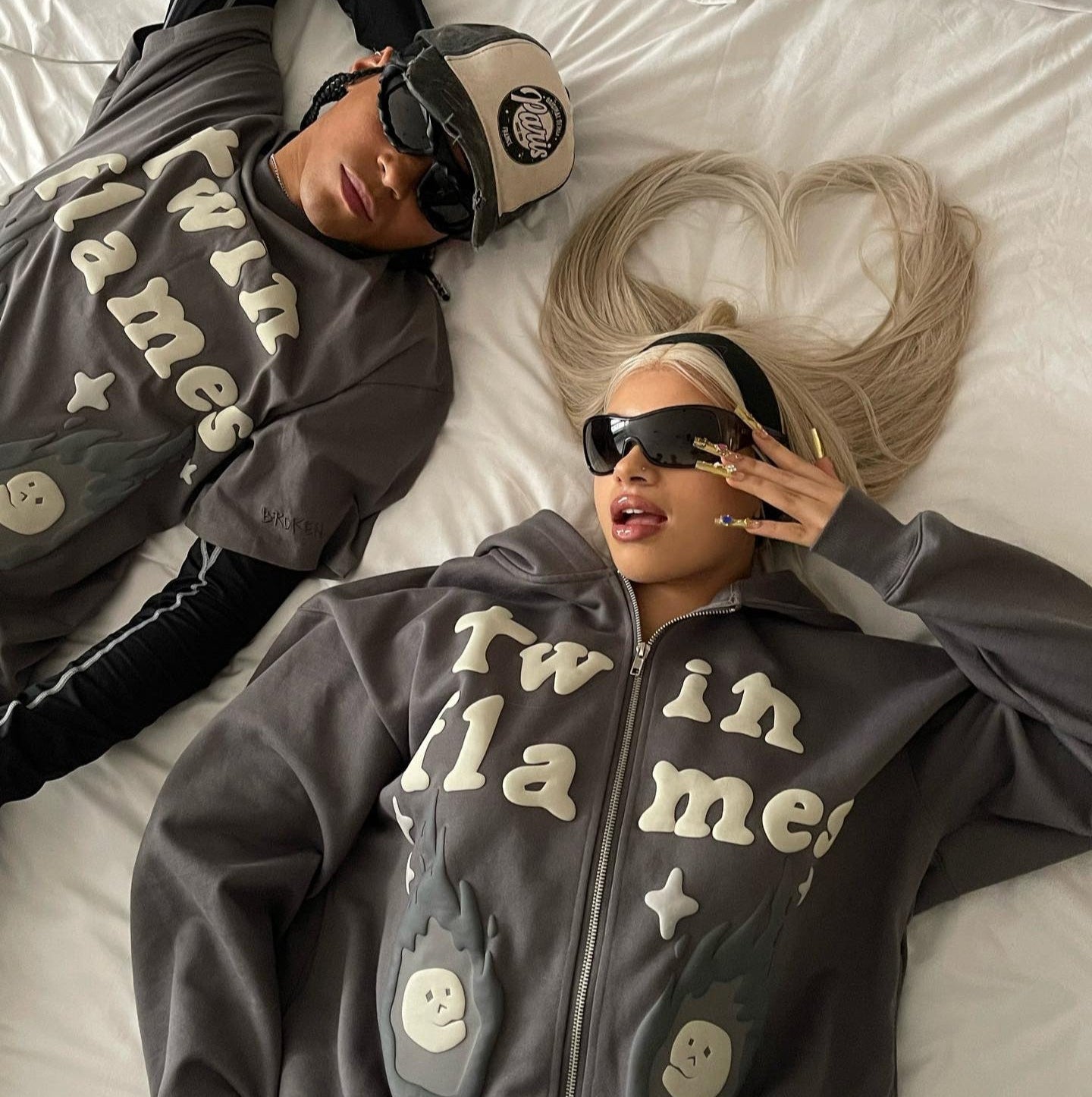 Broken Planet Twin Flames Zip Hoodie - (GREY)