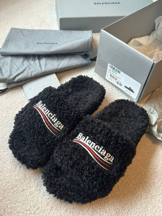 Balenciaga Furry Slide Black