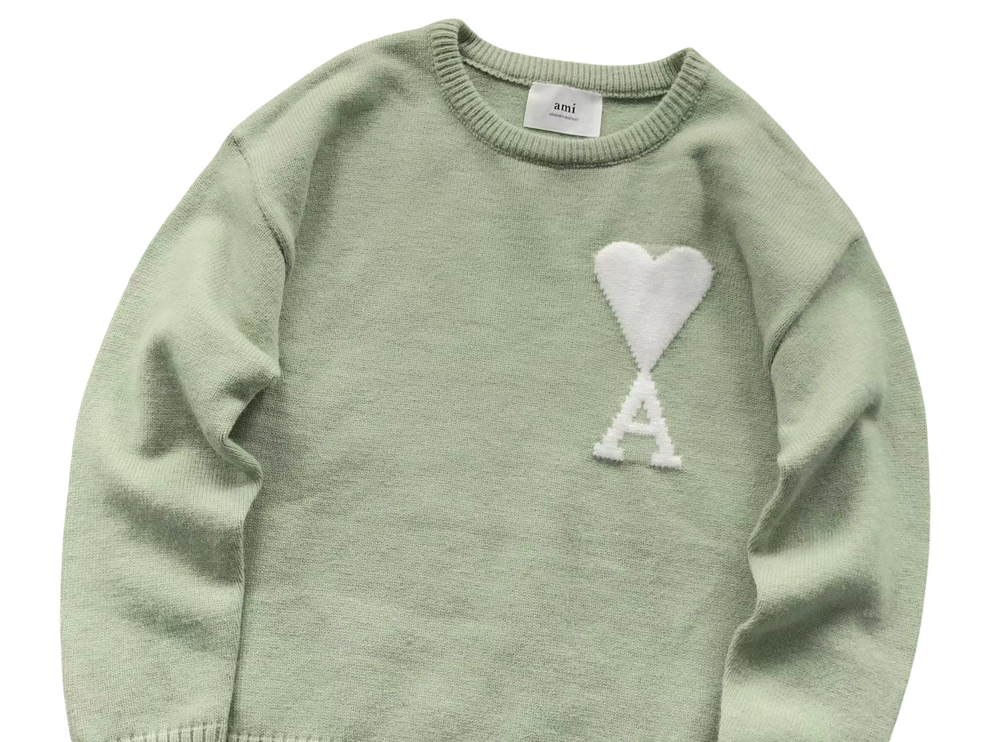 AMI Paris Maxi White Heart Knit Sweater - (MINT)