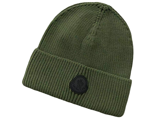 Moncler Black Logo Beanie Khaki