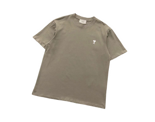 AMI Paris White Heart Tee - (KHAKI)