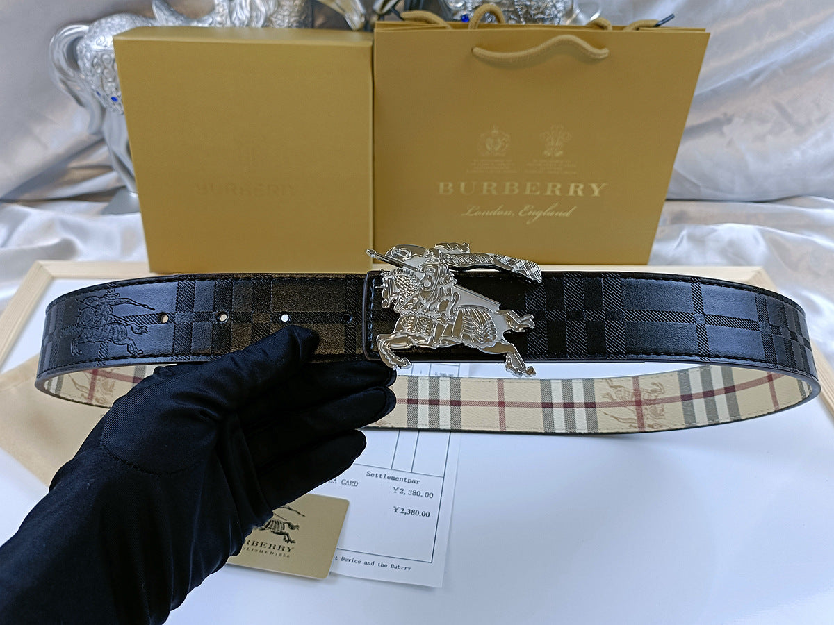 Burberry King Belt - (BLACK/SILVER)