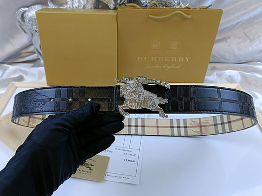 Burberry King Belt - (BLACK/SILVER)