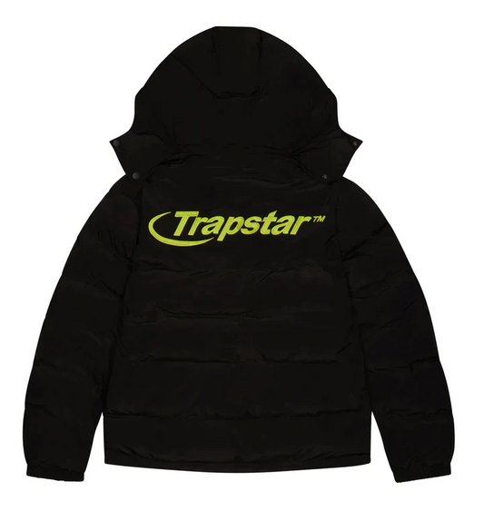 Trapstar Hyperdrive Detachable Hooded Puffer Jacket - (BLACK/LIME)