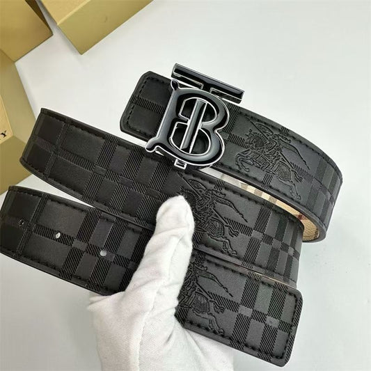 Burberry TB Belt - (TRIPLE BLACK/SILVER)
