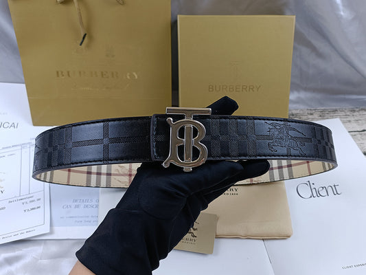 Burberry TB Belt - (BLACK/SILVER)