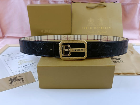 Burberry Plaque Belt - (BLACK/GOLD)