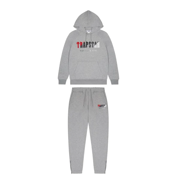 Trapstar Chenille Decoded Hoodie Tracksuit - (GREY/RED)