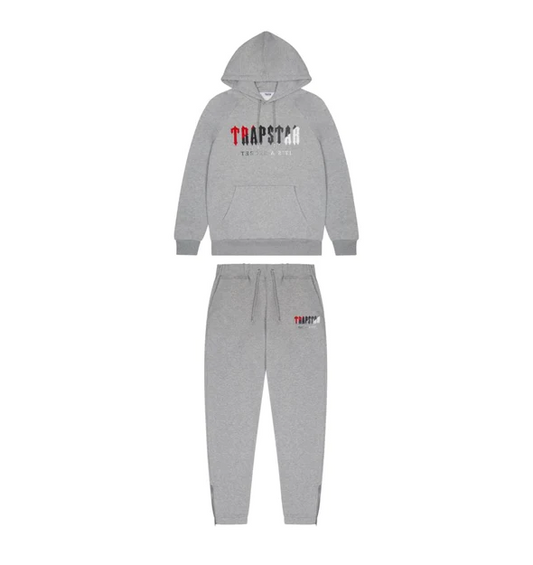 Trapstar Chenille Decoded Hoodie Tracksuit - (GREY/RED)