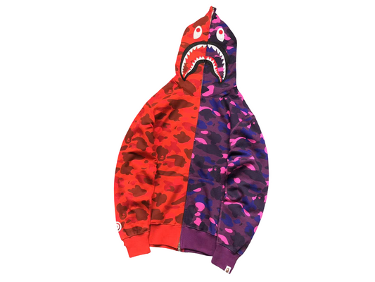 BAPE Split Camo Shark Full Zip Hoodie Red/Purple