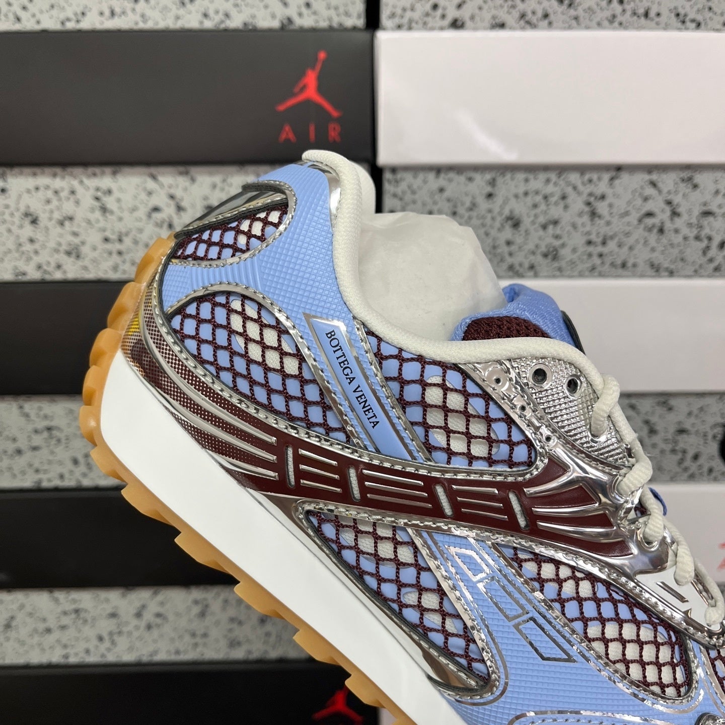 Bottega Veneta Orbit Baby Blue Burgundy