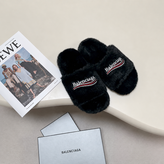Balenciaga Furry Velvet Slide Black