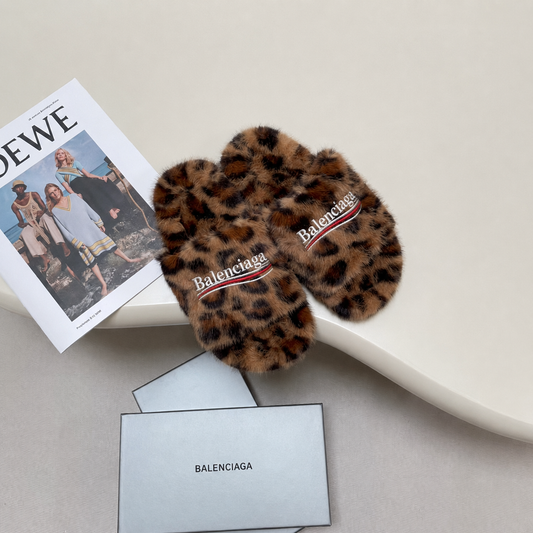Balenciaga Furry Velvet Slide Leopard