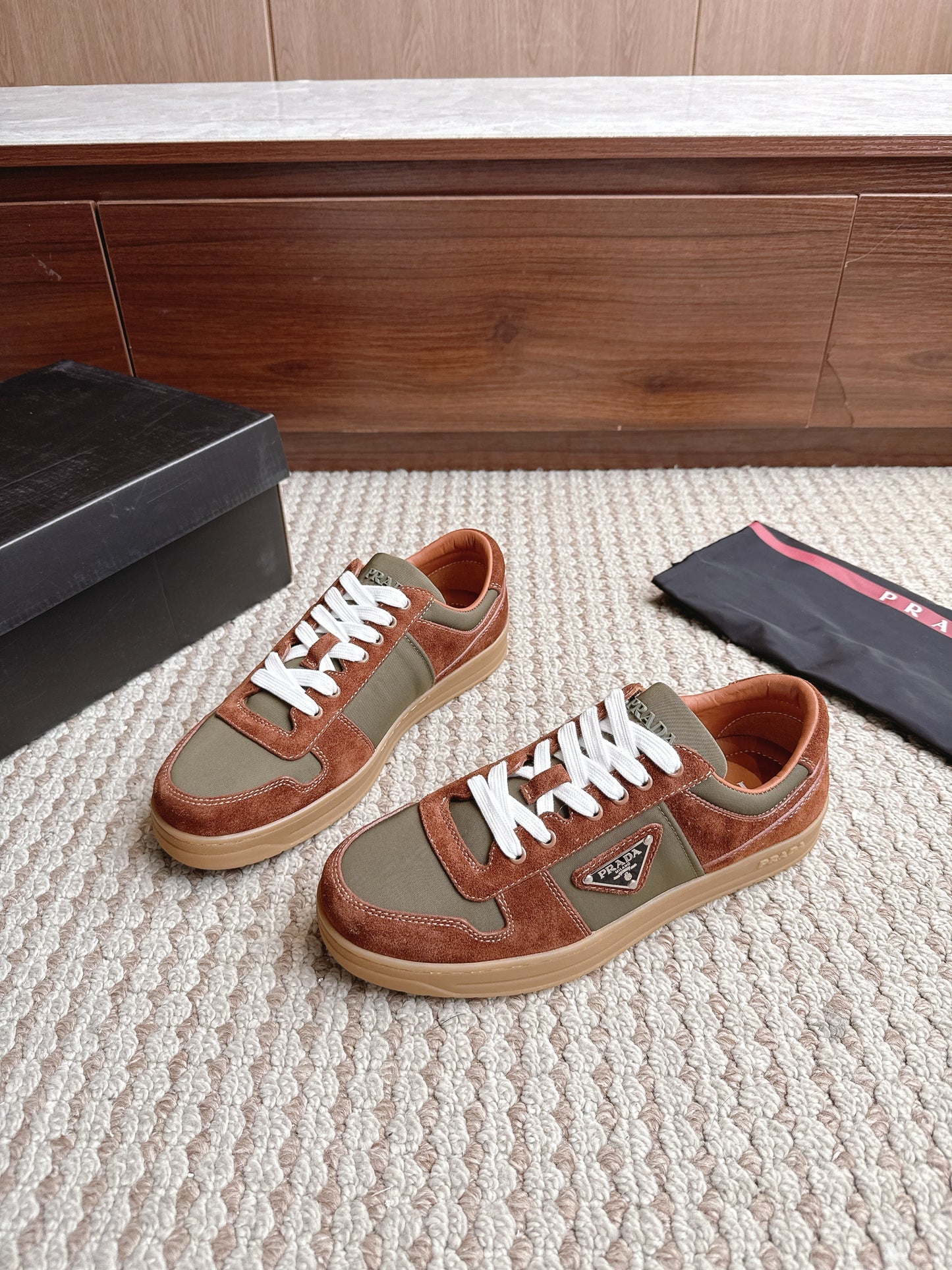 Prada Downtown Leather Suede Khaki