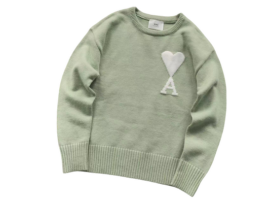 AMI Paris Maxi White Heart Knit Sweater - (MINT)