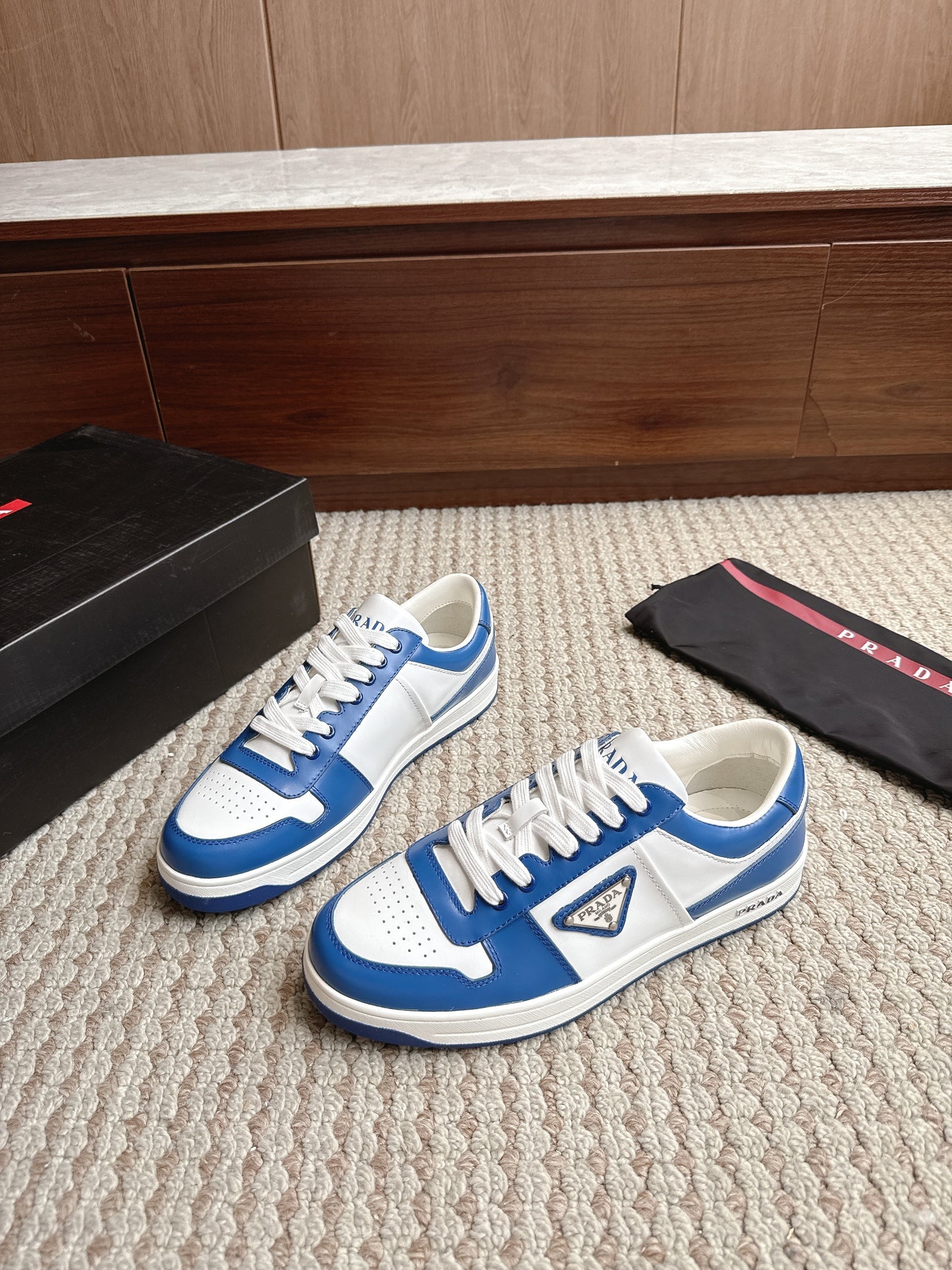 Prada Downtown Leather White Cobalt Blue