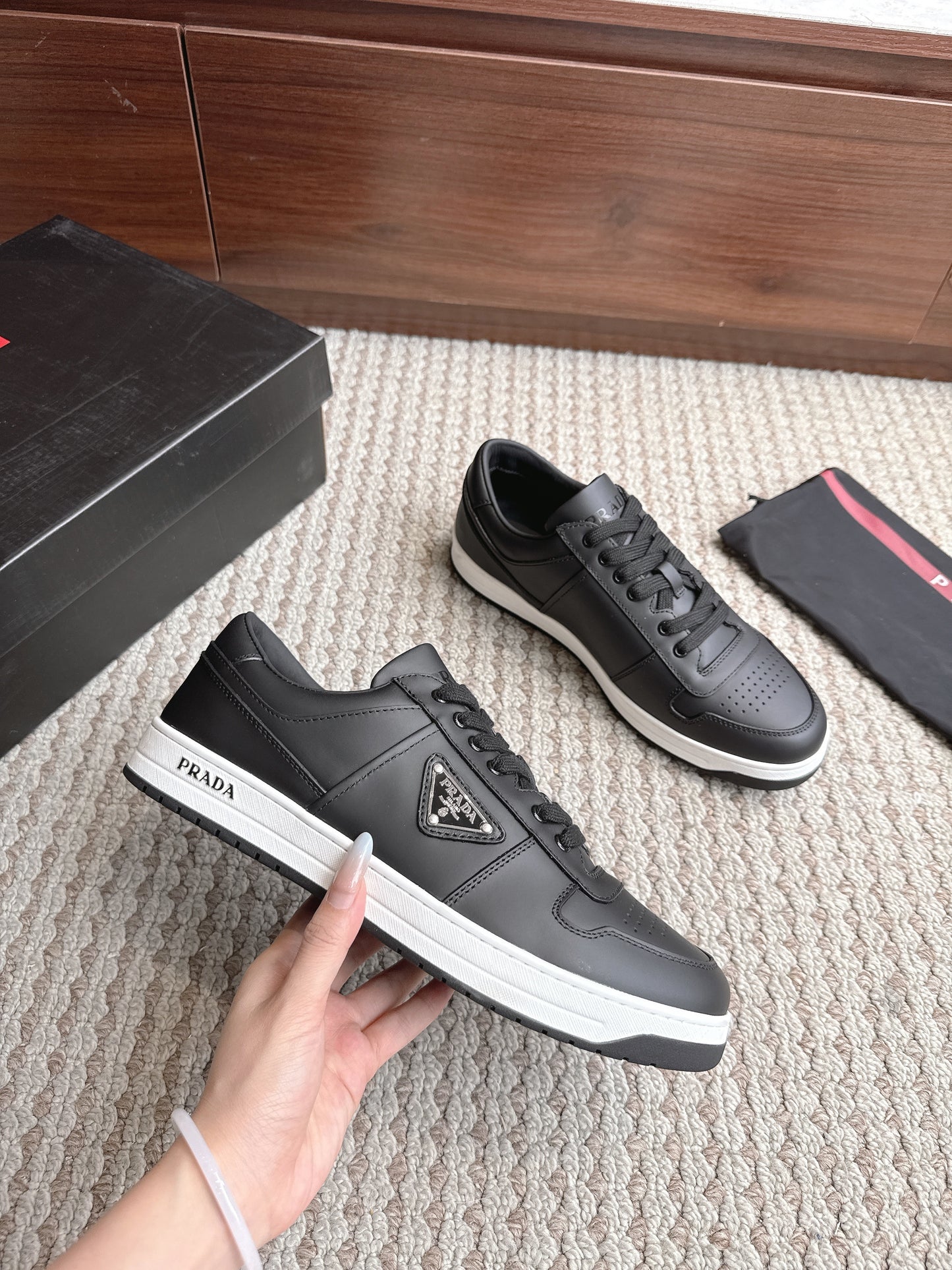 Prada Downtown Leather Dark Black White