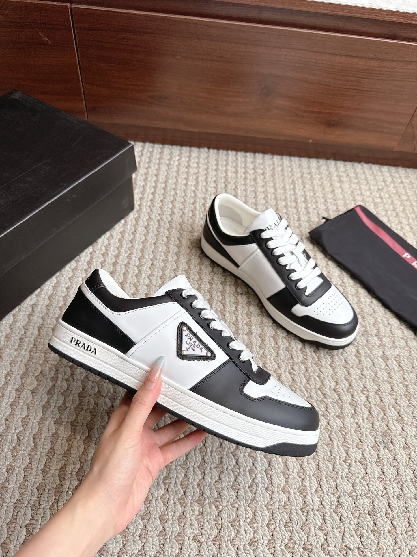 Prada Downtown Leather Black White