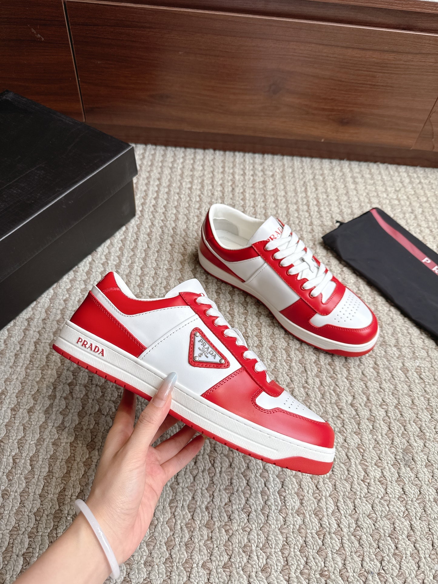 Prada Downtown Leather White Red