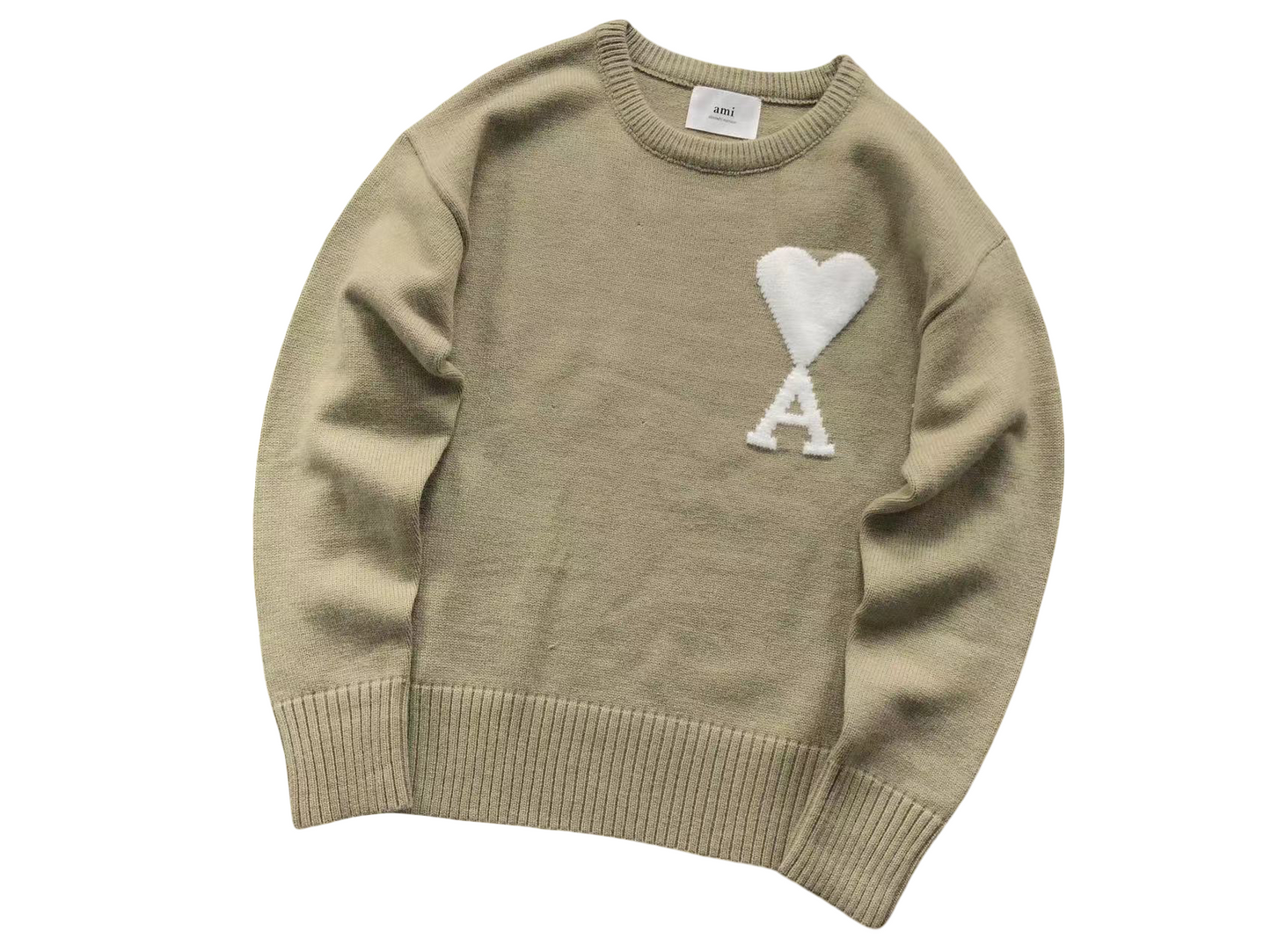 AMI Paris Maxi White Heart Knit Sweater - (SAND)