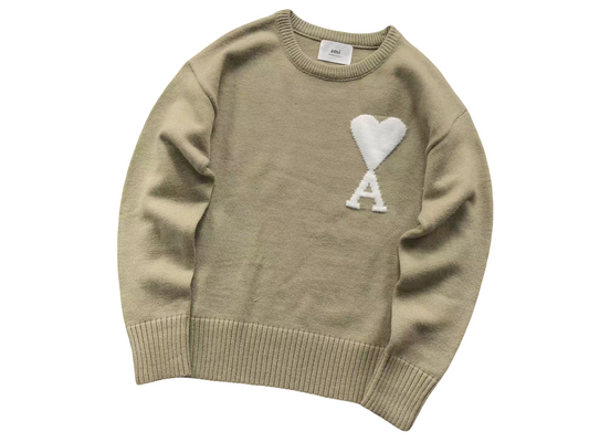 AMI Paris Maxi White Heart Knit Sweater - (SAND)