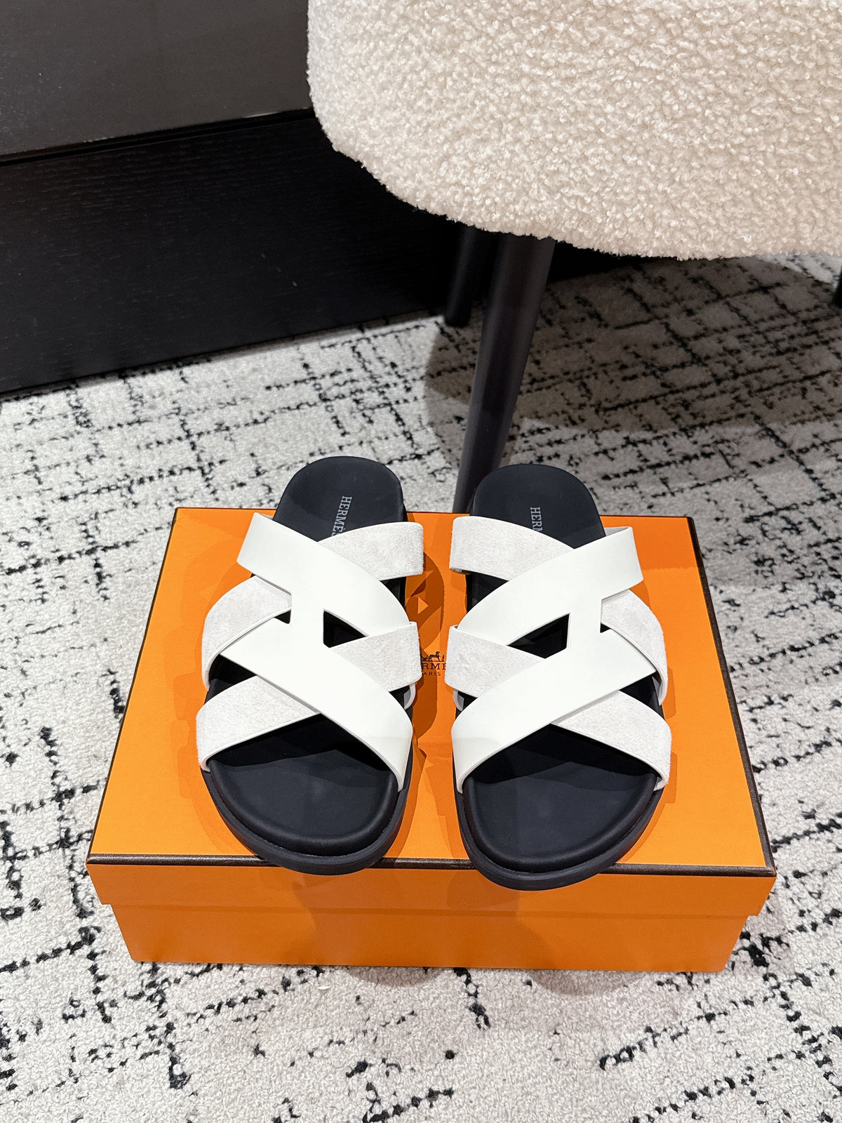 Hermes Kazimir Slide White Black
