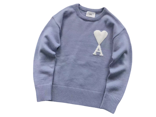 AMI Paris Maxi White Heart Knit Sweater - (LAVENDER)