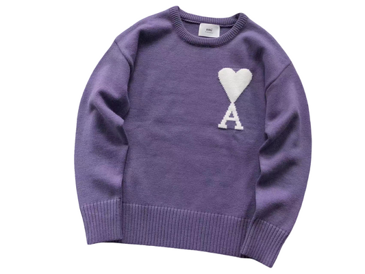 AMI Paris Maxi White Heart Knit Sweater - (PURPLE)