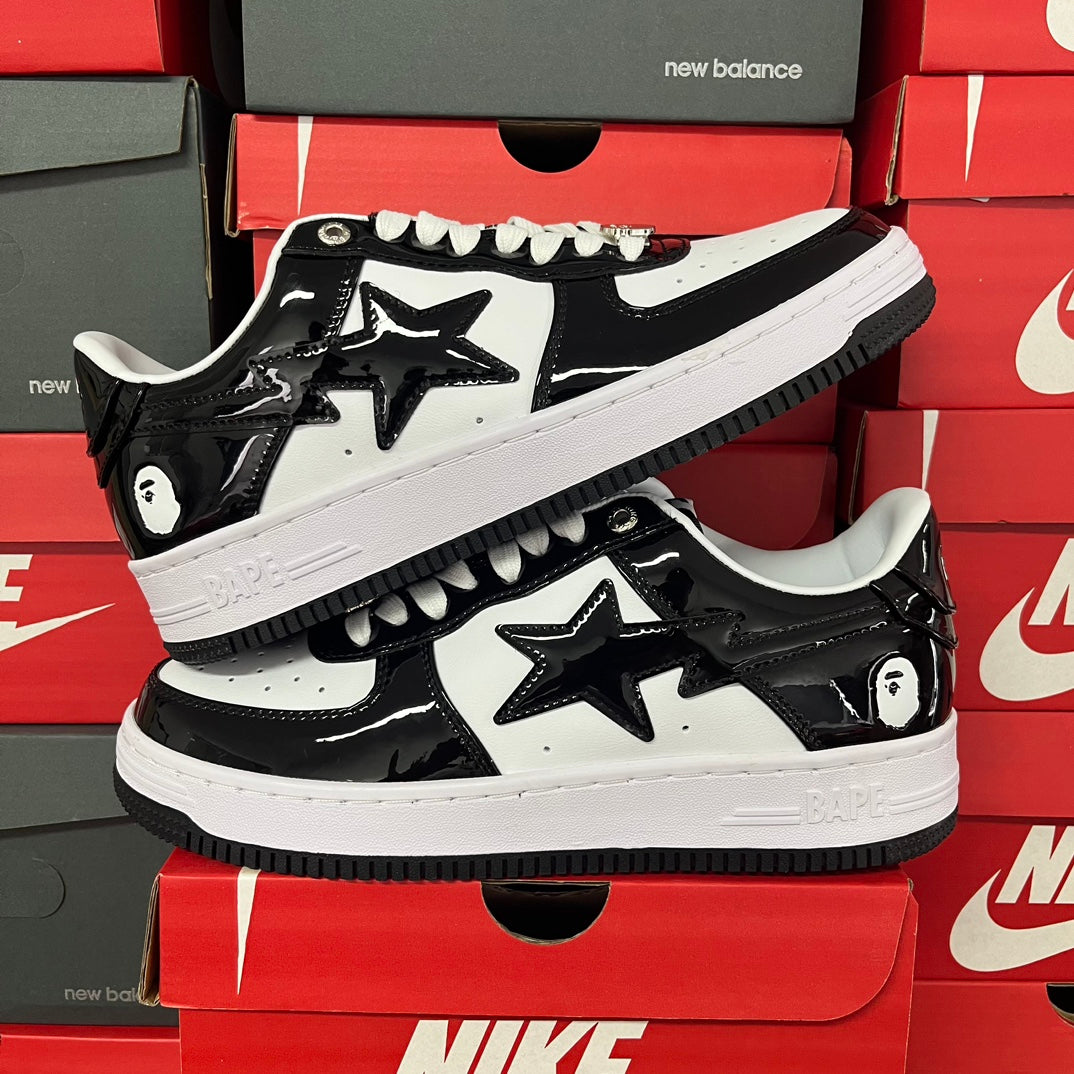 A Bathing Ape Bapesta - (SHINY BLACK/WHITE)