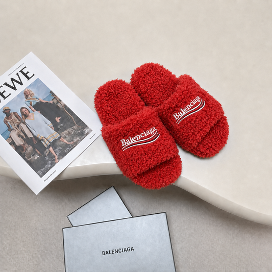 Balenciaga Furry Slide Red