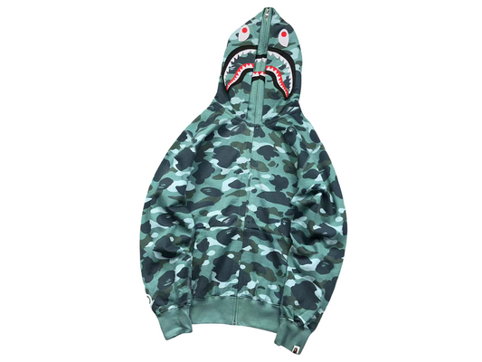 BAPE Camo Shark Wide Full Zip Double Hoodie Teal