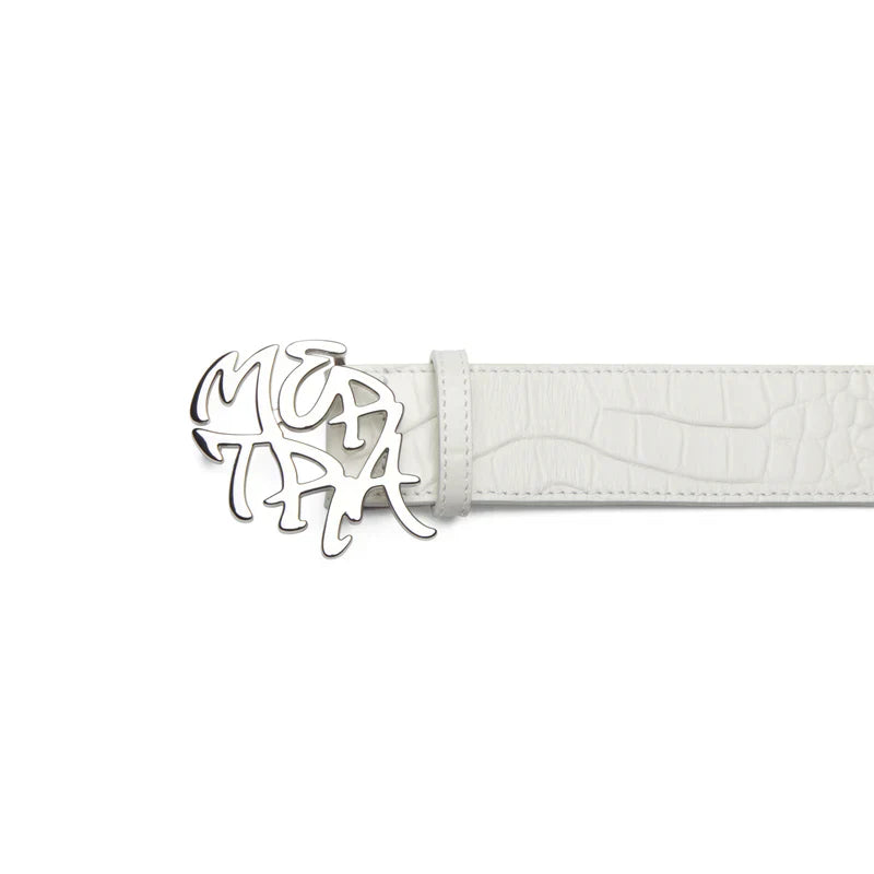 MERTRA Alligator Skin Belt White