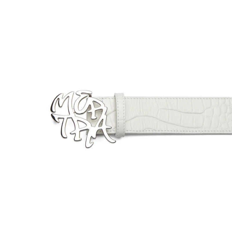 MERTRA Alligator Skin Belt White