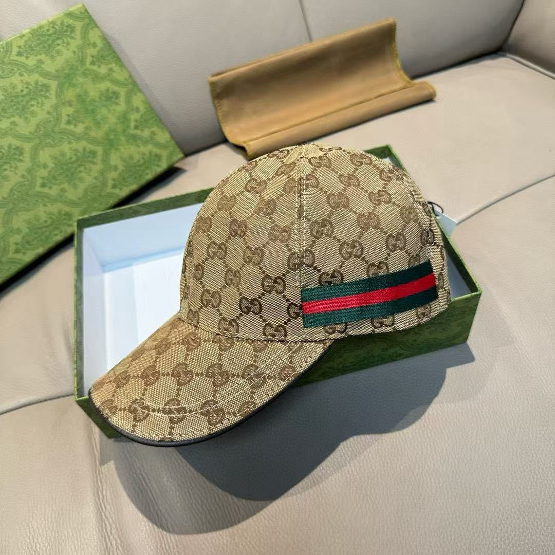 Gucci Web Stripe Detail Baseball Cap Khaki