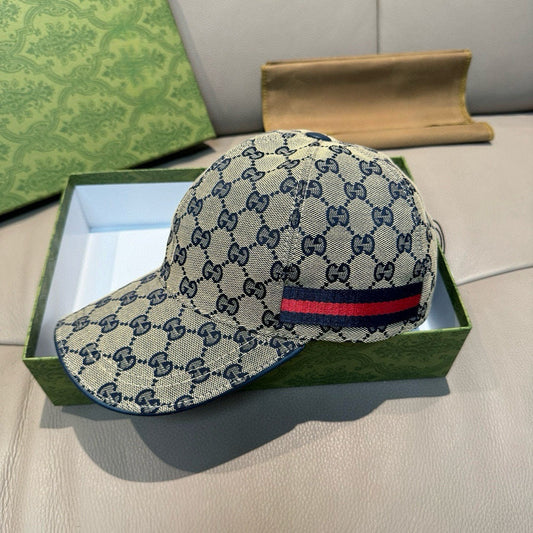 Gucci Web Stripe Detail Baseball Cap Grey/Blue