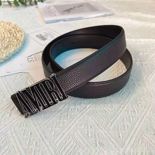 Amiri Pebbled Belt - (BLACK/SILVER)