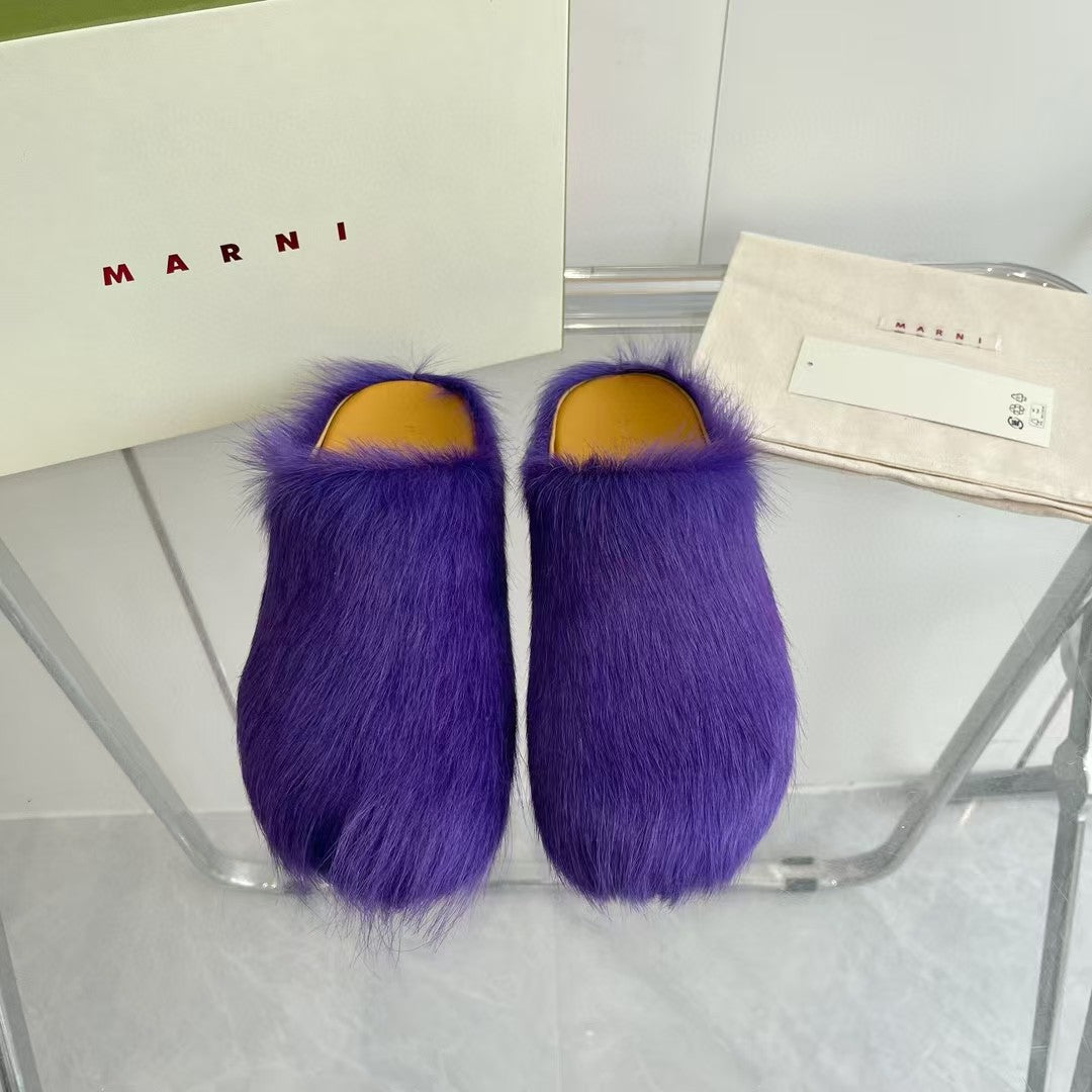 Marni Long Hair Calfskin Fussbett Sabot Purple