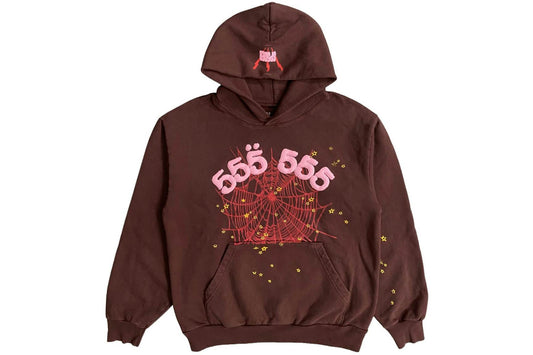 Sp5der Worldwide Red Angel Number 555 Hoodie - (BROWN)