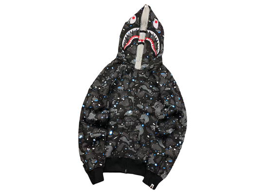 BAPE Camo Shark Wide Full Zip Double Hoodie - (BLACK MULTI)